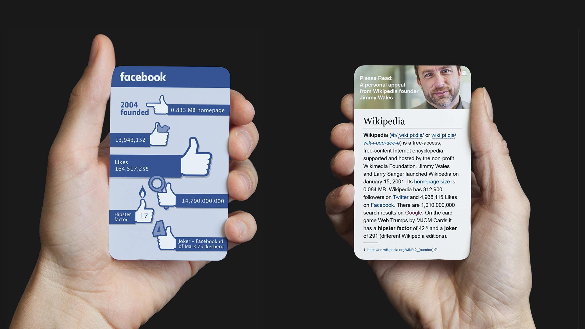 MJOM Cards Web Trumps – Facebook vs. Wikipedia